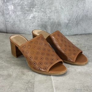 Jack Rogers Women's Mocha Leather Ronnie Perforated Peep-Toe Sandals SZ 7